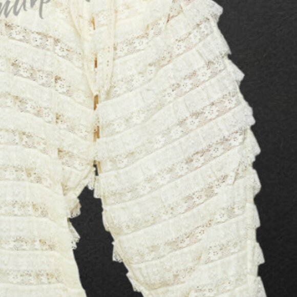 POL Boho Feminine Fluttering All Over Soft Tiered Eyelet Lace Ruffle Wide Leg Pa - Picture 8 of 12